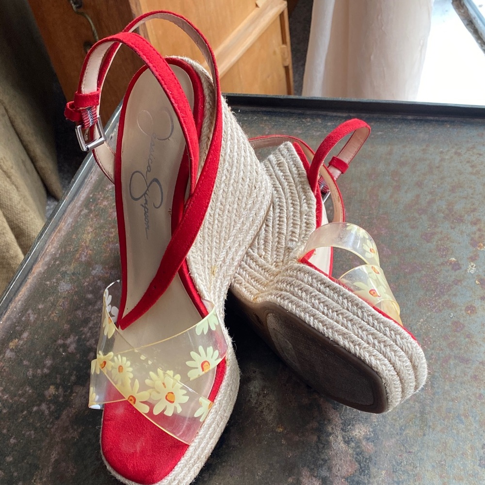 Jessica Simpson Semie Espadrille Wedge Sandals w/ Crossover Jelly Daisy Straps